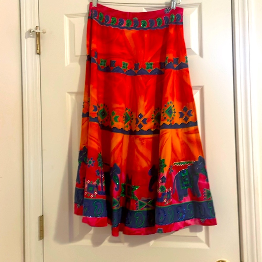 Chaudry striking skirt! Beautifully vivid w/beads and sequins. 100% cotton. Sz M